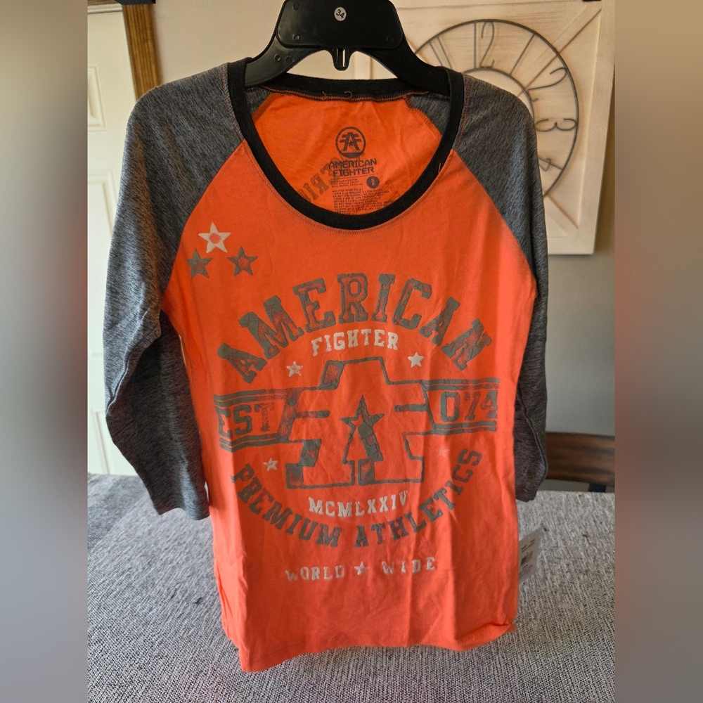 American Fighter Orange and Gray Raglan Tee